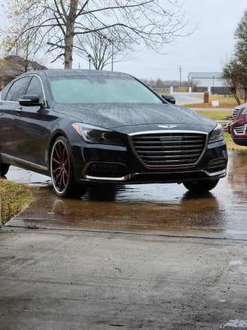 Vogue 245/40R20 White/Red tires on a 2020 GENESIS G80 3.8