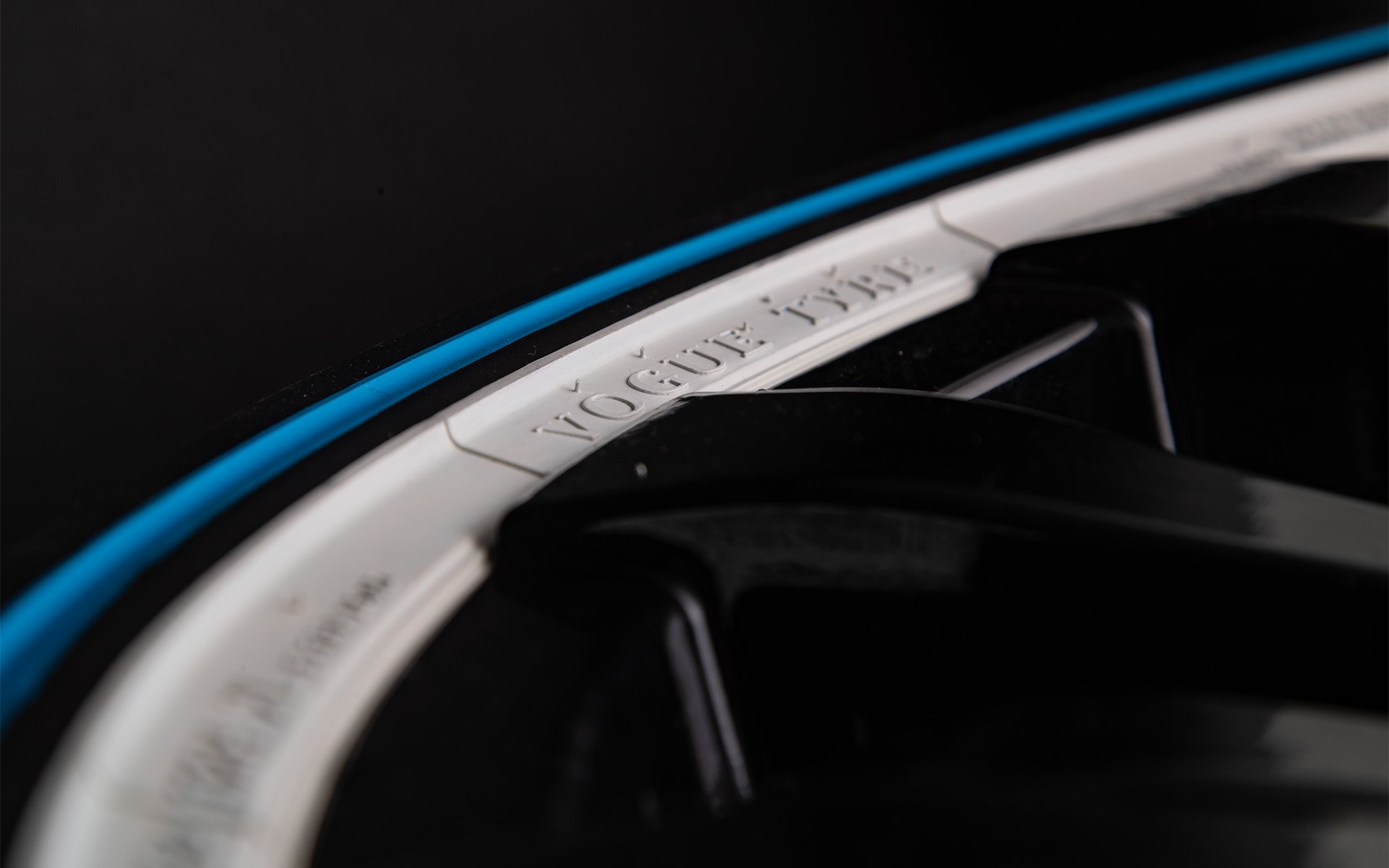 Custom Built Radial White/Blue Sidewall Closeup